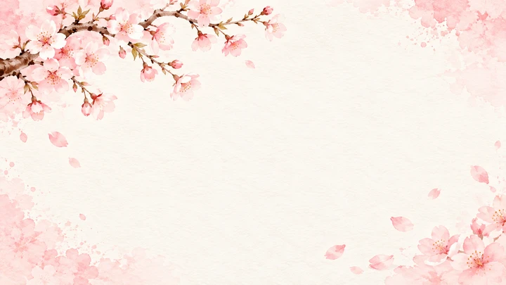 桜の枝と花びらの水彩背景